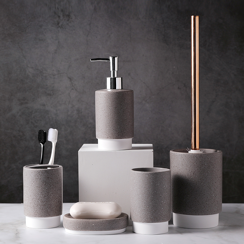 Matte grey and white color glaze ceramic bathroom set