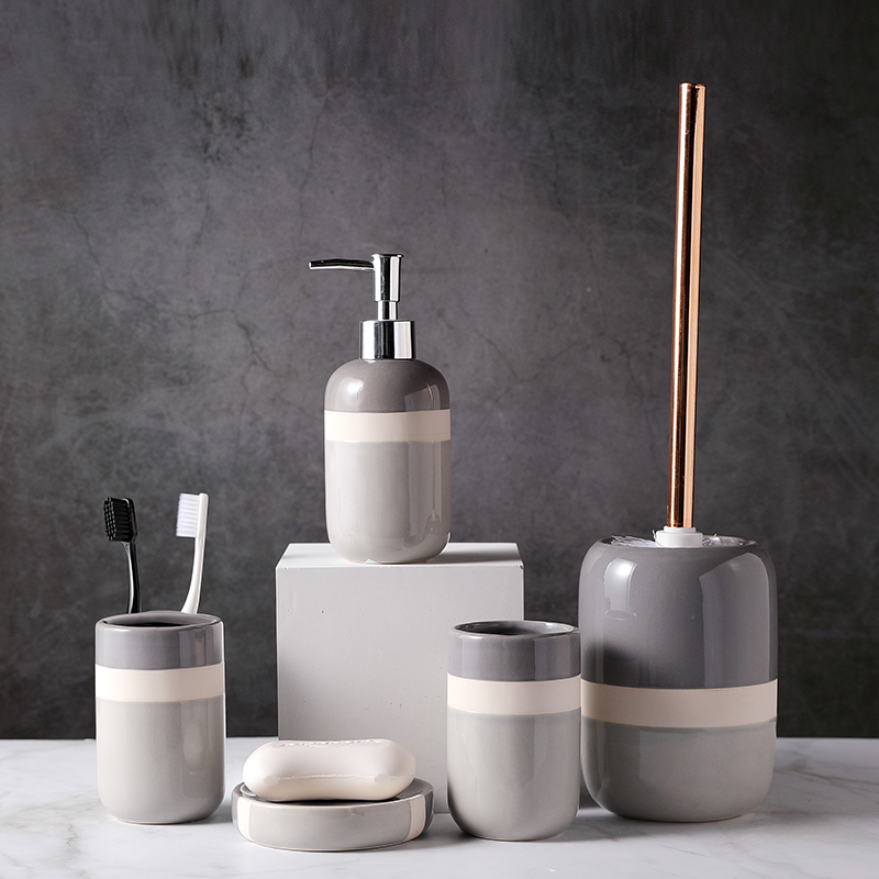 Grey And White Three Tones Colors Glazed Ceramic Accessories Set