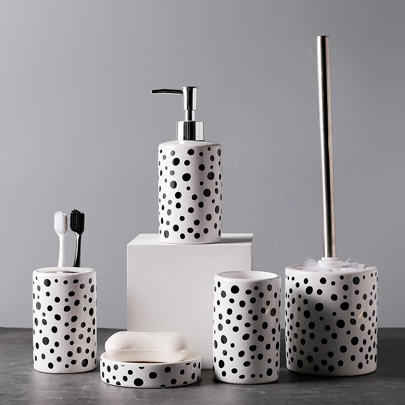 Round Shape Dots Decal Pattern Ceramic Bathroom Accessories
