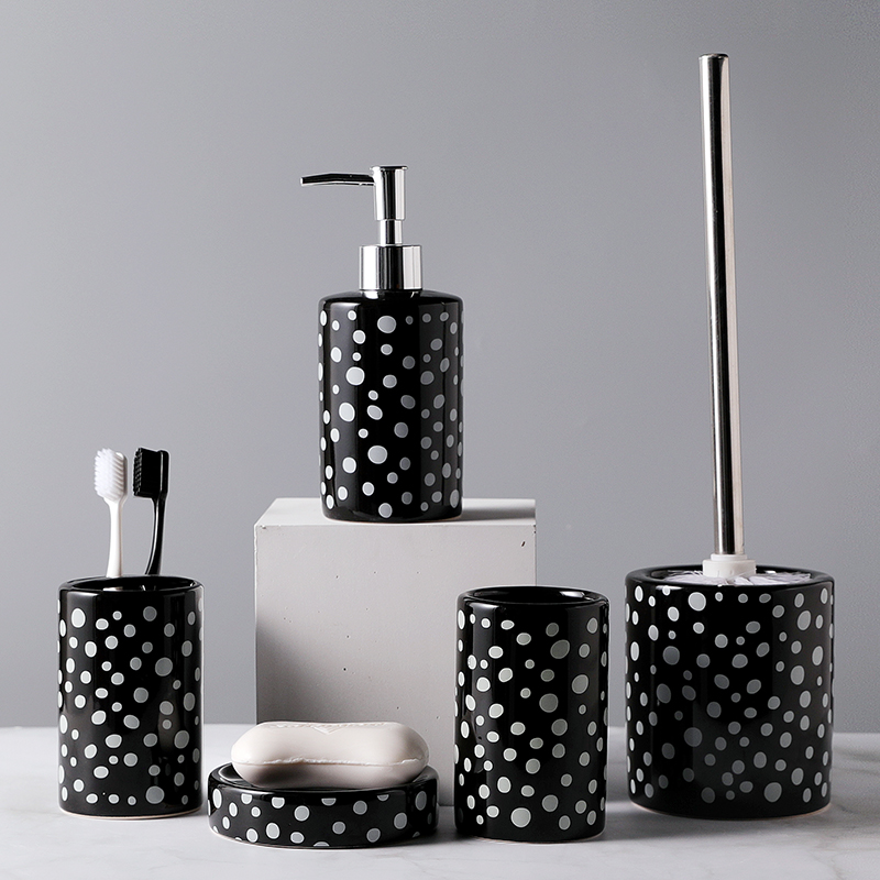 Black color glazed decal printed cylinder ceramic bathroom accessories