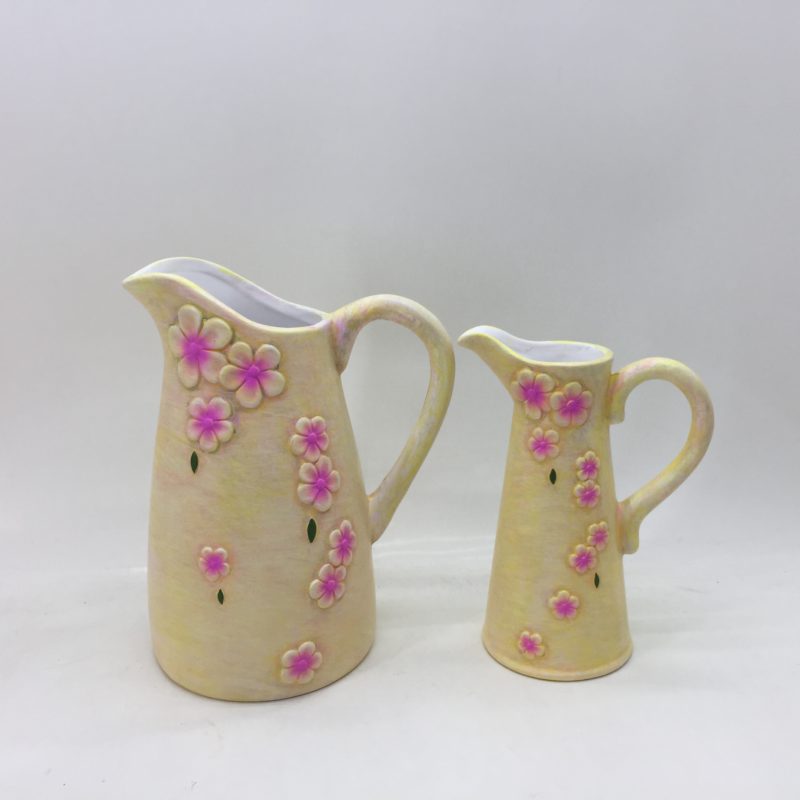 Decorative Flower Pattern Jug Style Ceramic Tall Vase