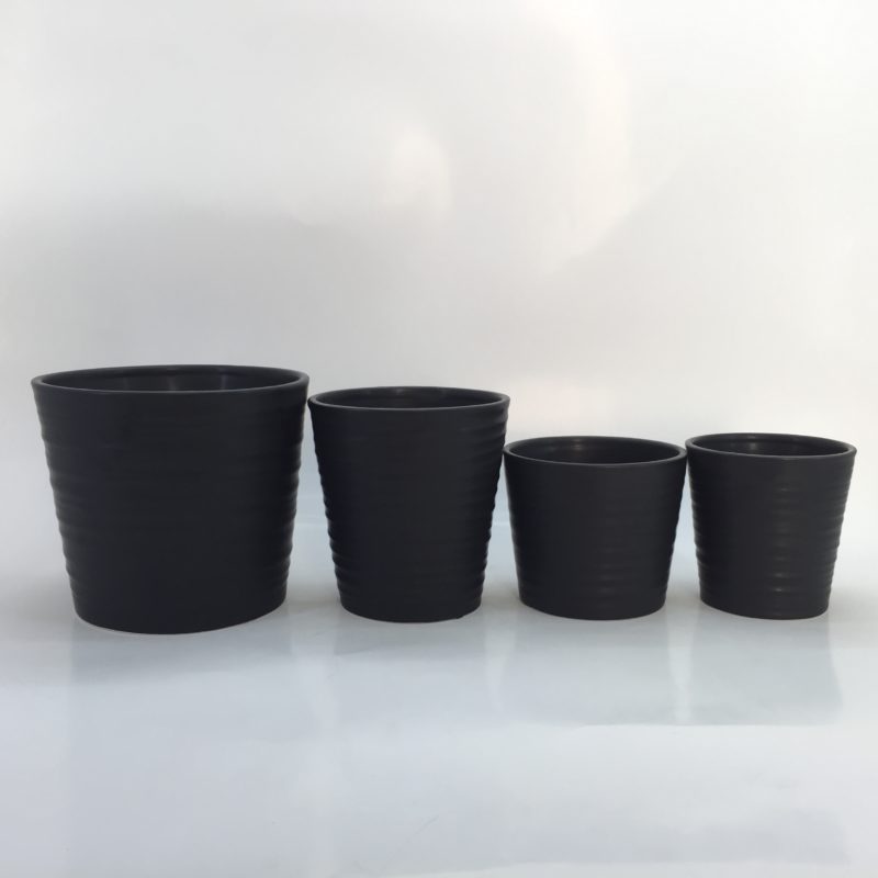 Modern Ribbed White Black Ceramic Indoor Plant Pots 