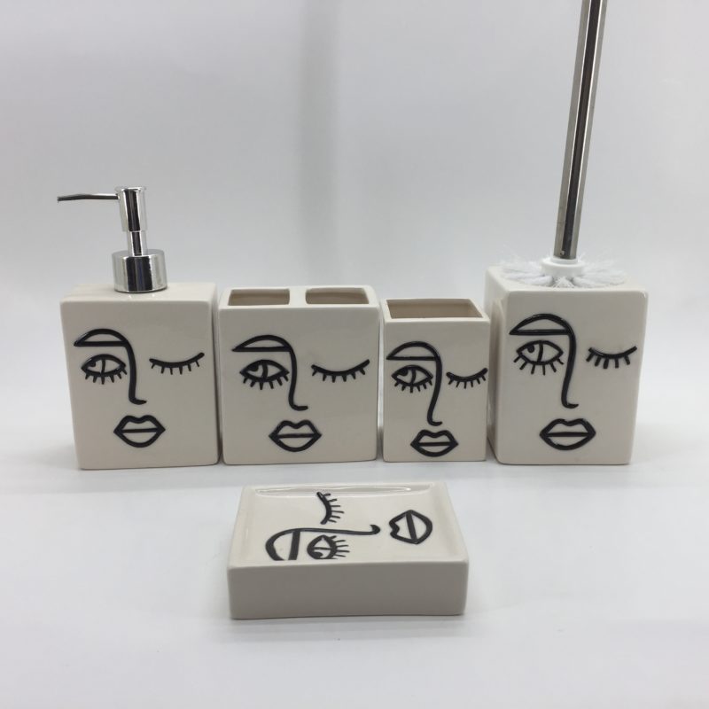 Creative Face Pattern Elegant Five Pcs Ceramic Bathroom Set
