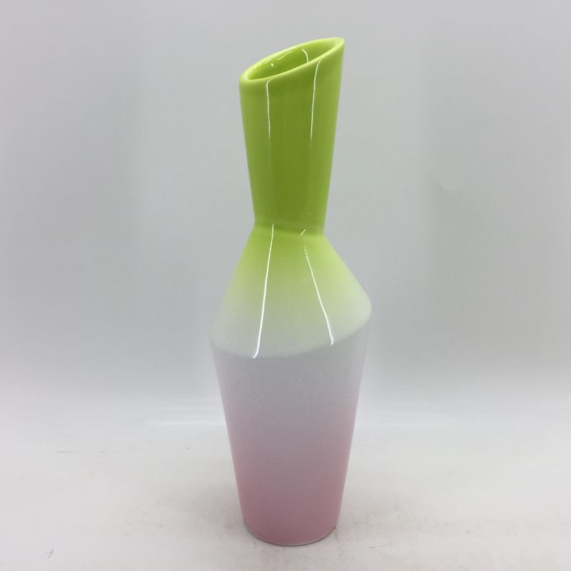 Tall Gradient Green and Pink Ceramic Flower Vase