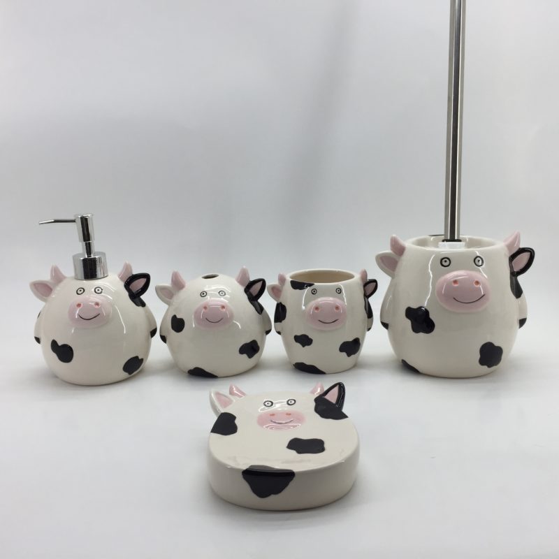 Love Cute Cow Ceramic Kid Bathroom Accessory Set