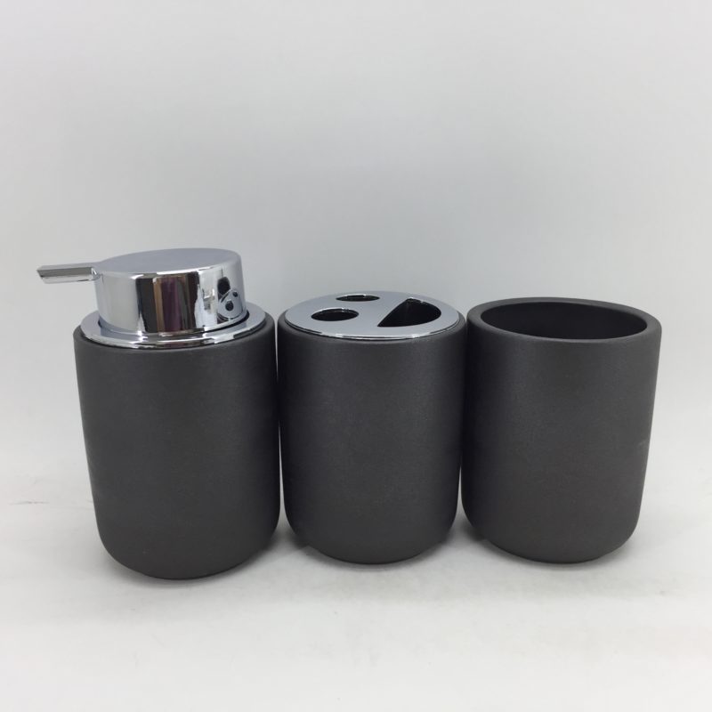 Set of 3  Matte Ceramic Black Bathroom Accessory Set