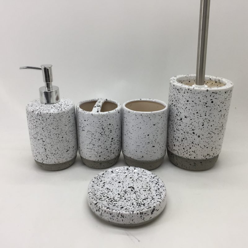 Trendy Black Dot White Ceramic Bath Accessory Set