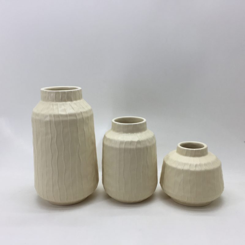 White Modern Rustic Set of 3 Table Decor Ceramic Flower Vase