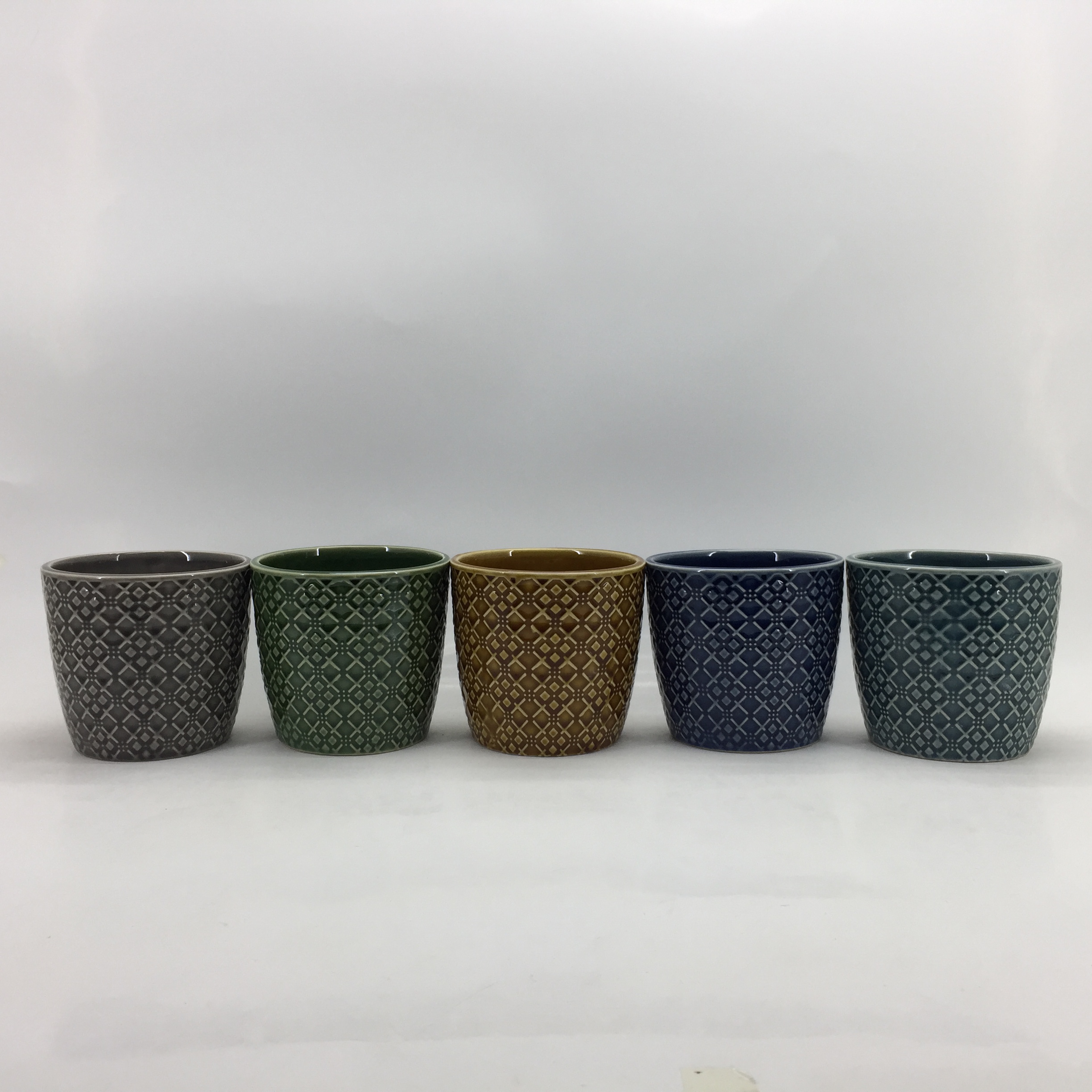 Embossed Square Ceramic Planters Colorful Flower Pots