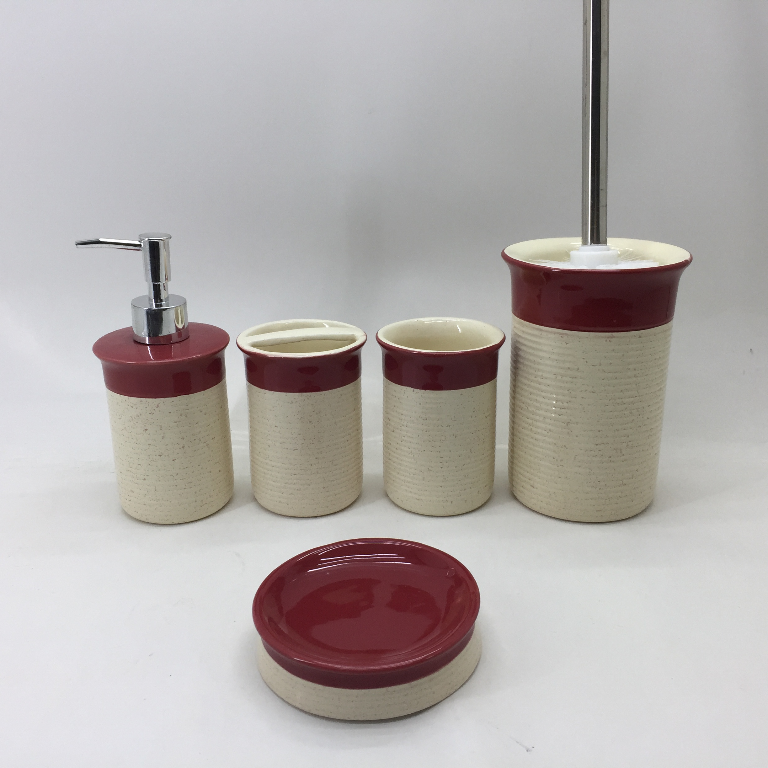 5 Piece Ceramic Bathroom Accessories Set with Toilet Brush Holder