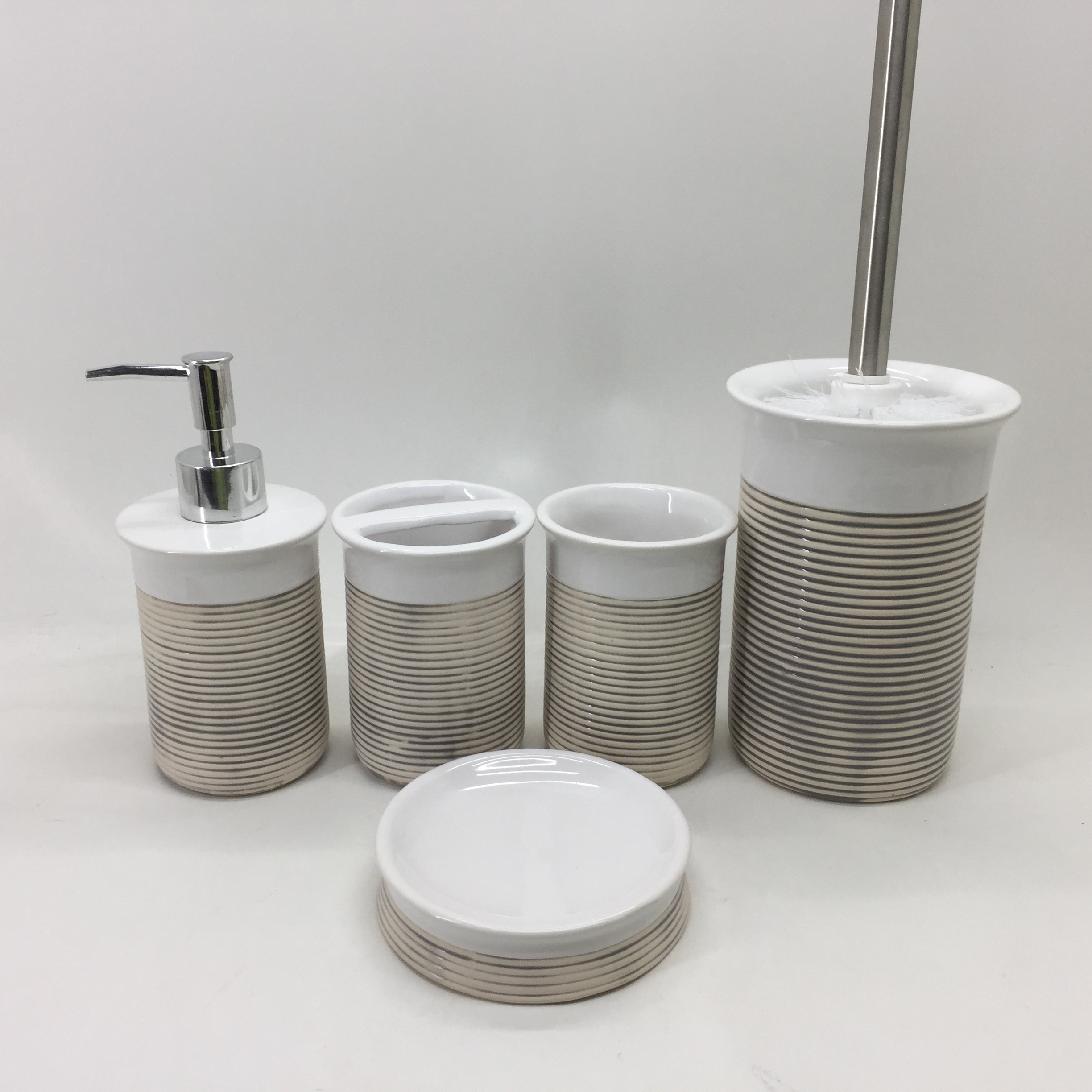 5 Piece Ceramic Bathroom Accessories Set with Toilet Brush Holder