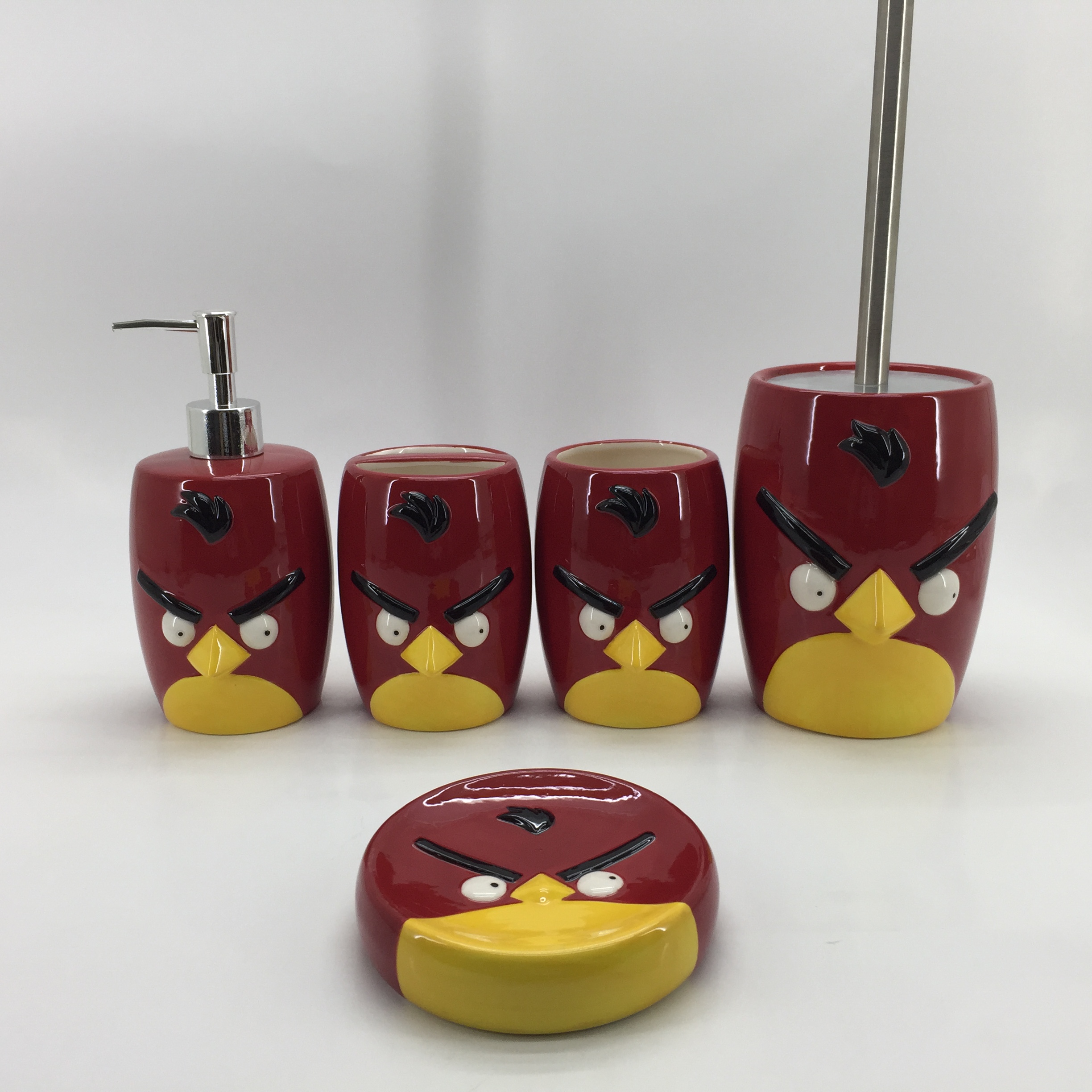 Vivid Red Angry Bird Shaped Bathroom Accessories Set
