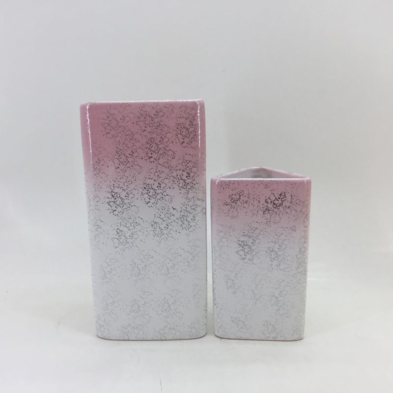 Set of 2 Pink Irregular Ceramic Flower Vase