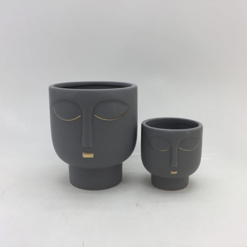 Handmade Face Design Ceramic Vase Set for Flowers