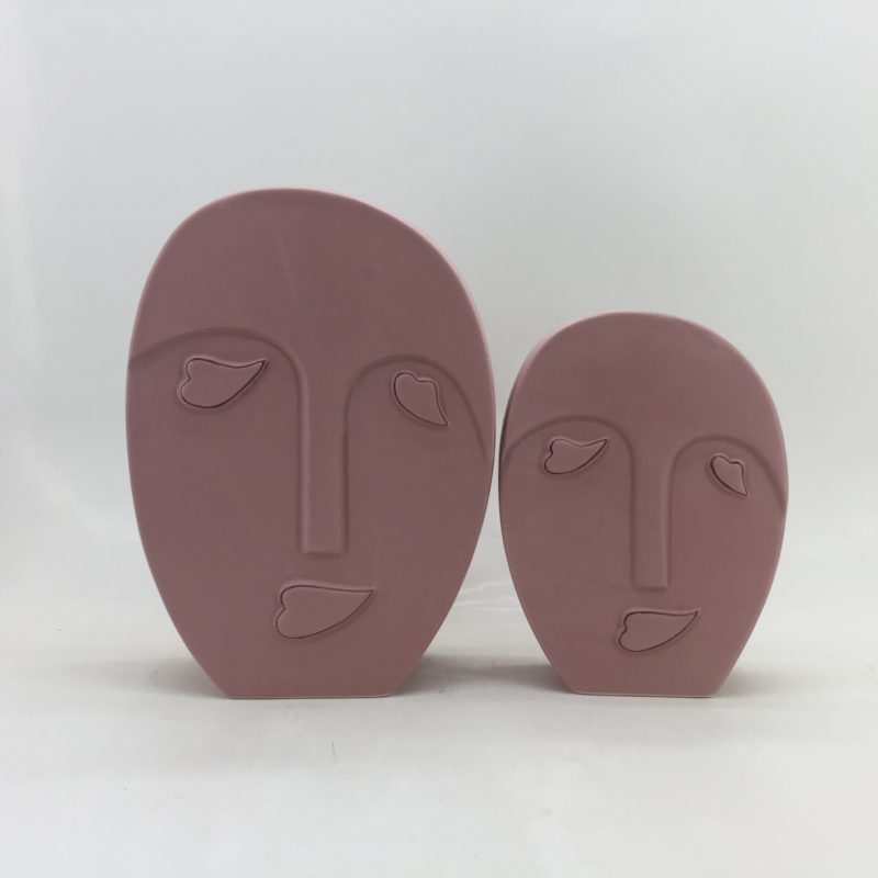 Set of 2 Decorative Matte Ceramic Face Vase