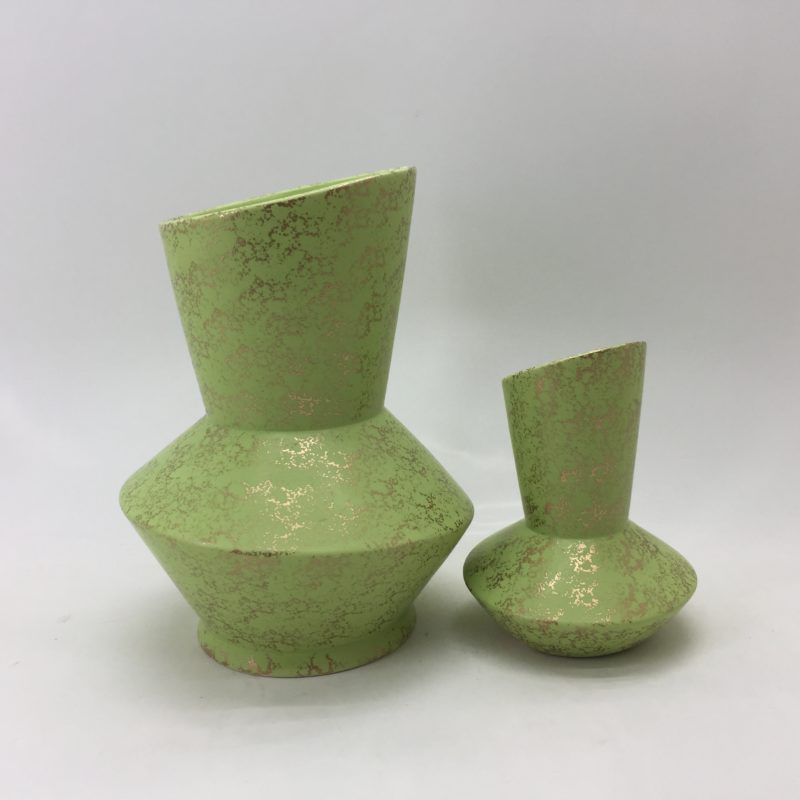Set of 2 Matte Green Ceramic Flower Vase
