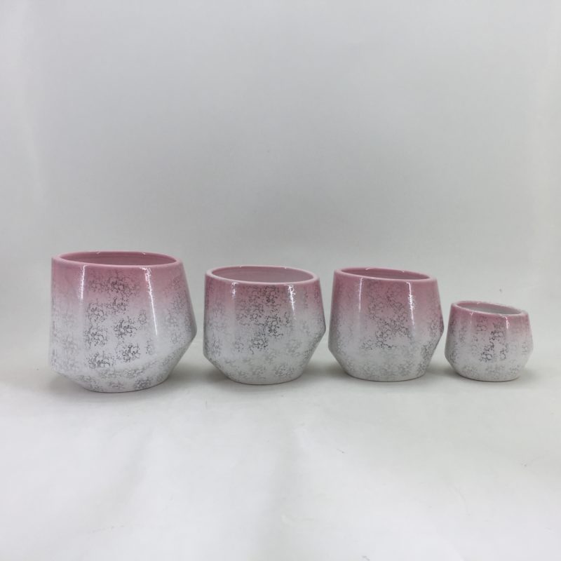 Small Pink White Ceramic Flower Pot Set