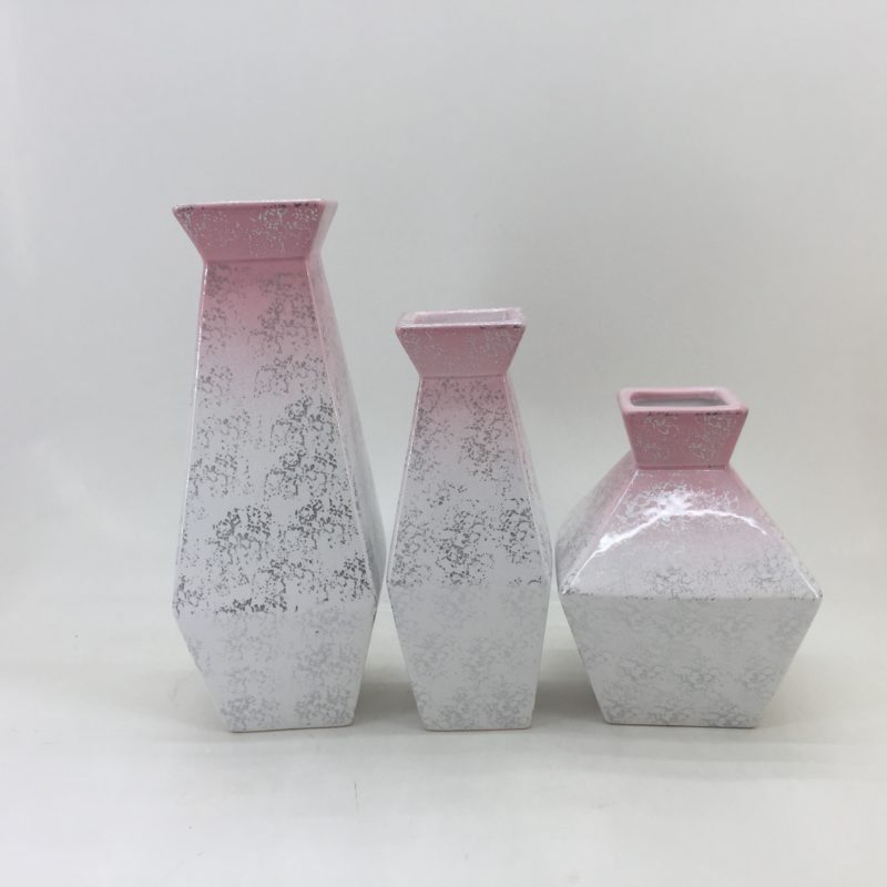 Vintage Pink White Ceramic Vase for Flowers Set